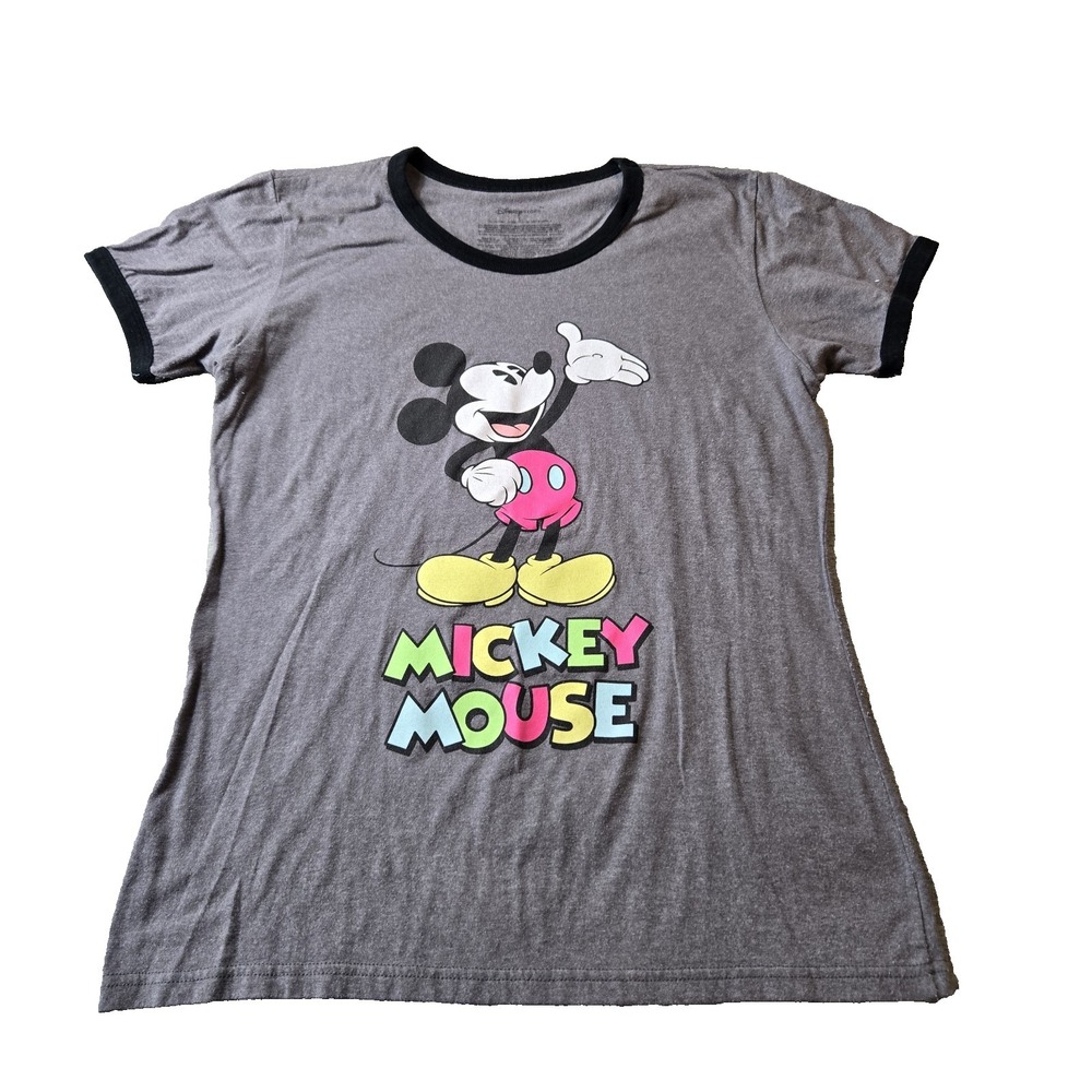 Disney Store Women's T-shirt Mickey Mouse Gray with Black Trim Size Large